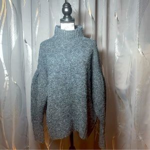 Womens Express Dark Gray Long Puff Sleeve Mock Neck Sweater Size Large
